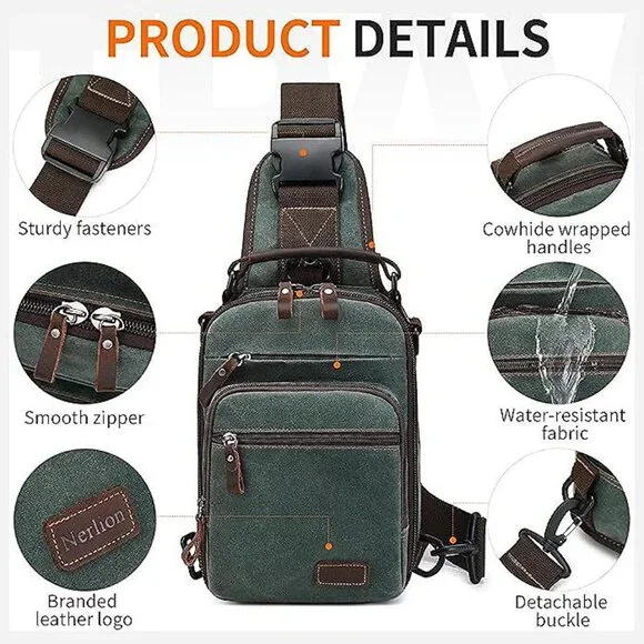 Sling Bag for Men Waxed Canvas Crossbody Bag Chest Bag Water Green